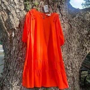 Junarose mandarin red mid length spring dress